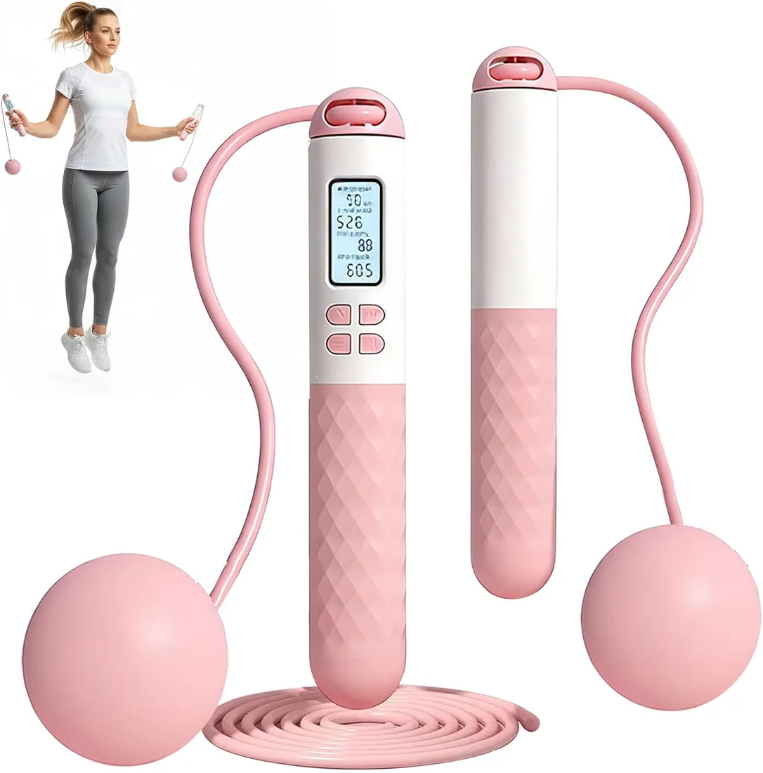 Cuerda para Saltar Inteligente con Contador, Combas Digital sin Cable con Grandes Bolas de Peso para Adultos, Ajustable, para Entrenamiento de Gimnasio Fitness y Quema de Grasa