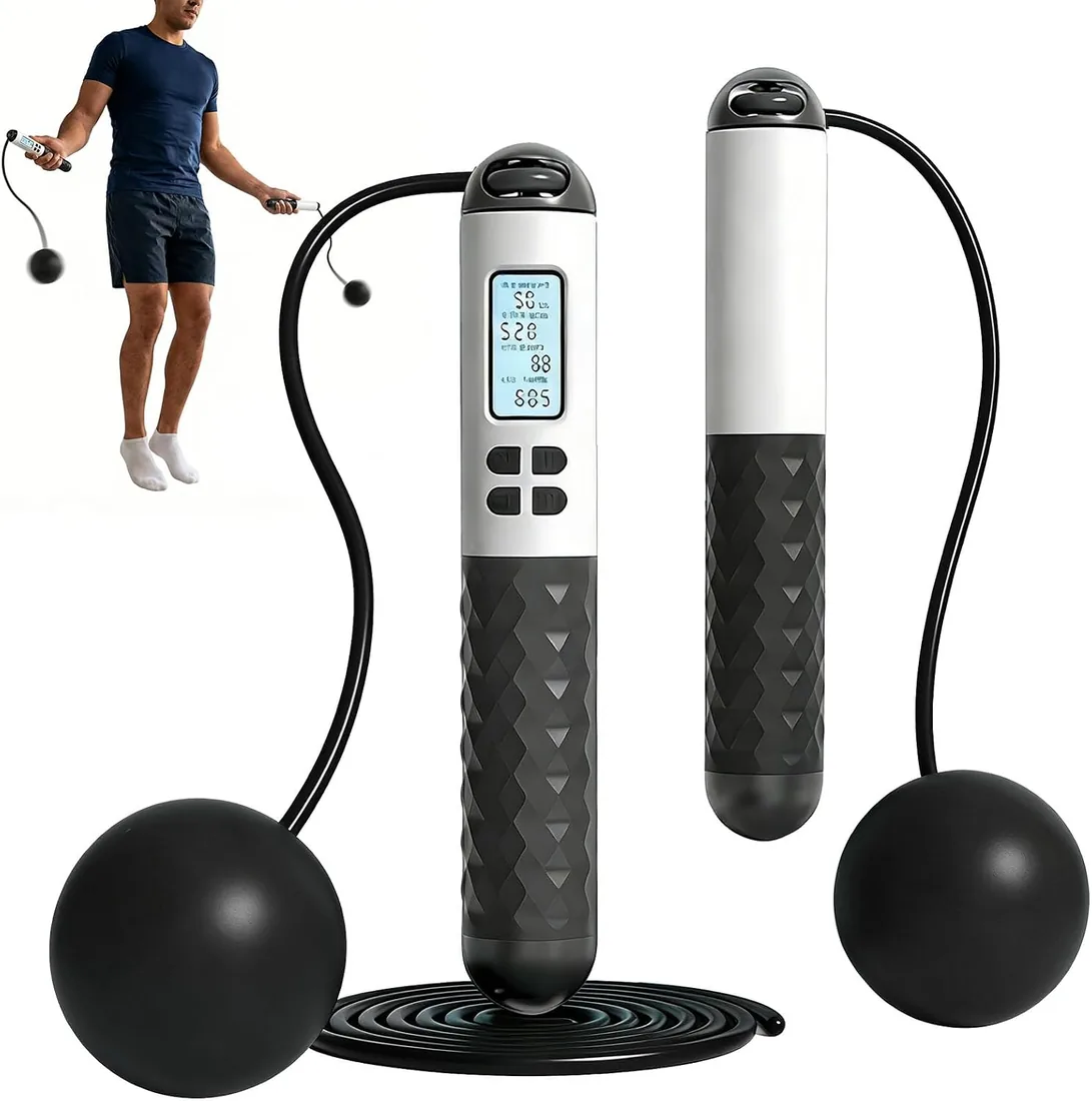 Cuerda para Saltar Inteligente con Contador, Combas Digital sin Cable con Grandes Bolas de Peso para Adultos, Ajustable, para Entrenamiento de Gimnasio Fitness y Quema de Grasa foto 2