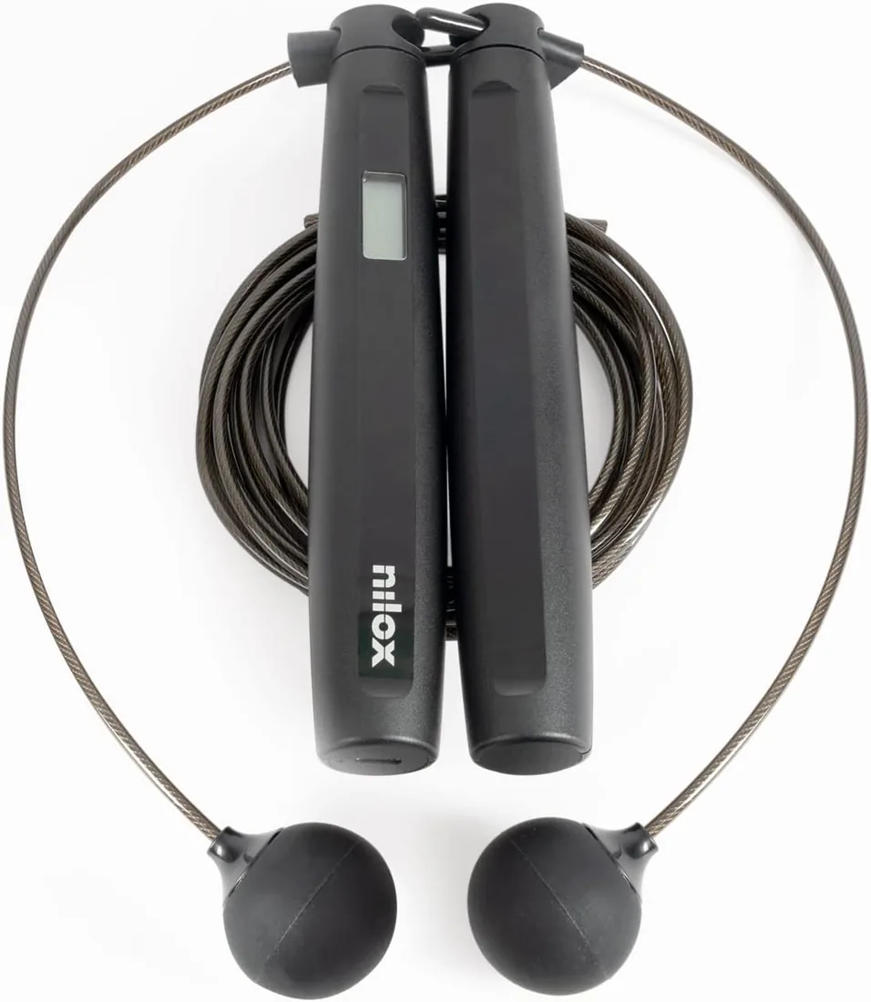 Nilox, Smart Rope - Cuerda para saltar inteligente e inalámbrica con tres modos de salto, pantalla LCD retroiluminada con contador de saltos y cuenta calorías quemadas disponibles también en