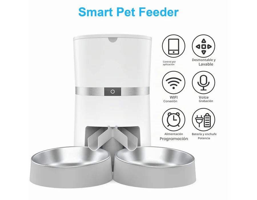 2.4G WiFi Comedero Automático para Gatos y Perros & Múltiples Mascotas,Dispensador de Comida con Control Remoto de Aplicación,10s grabación de Voz,Programable Tiempo de la Comida y foto 2