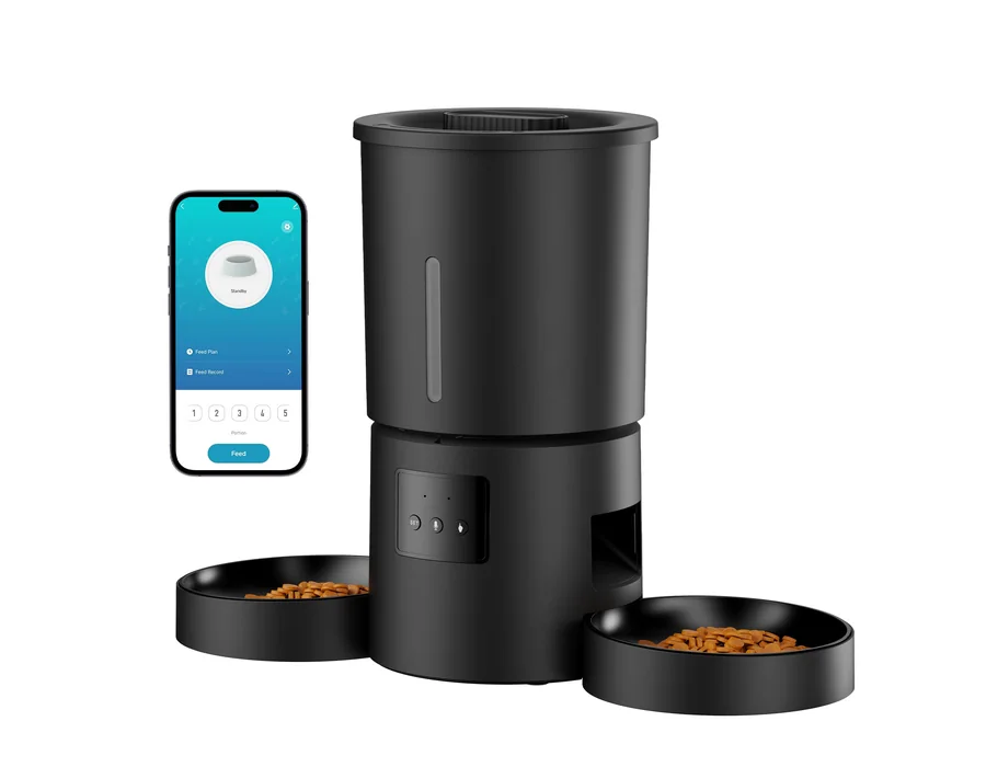 Comedero Gato Automático Doble & App: Dispensador Automático de 5L con WiFi 2.4G y Temporizador para Comida Seca - Diseño de Comedero Doble AONBOY para Múltiples Gatos y Perros - N