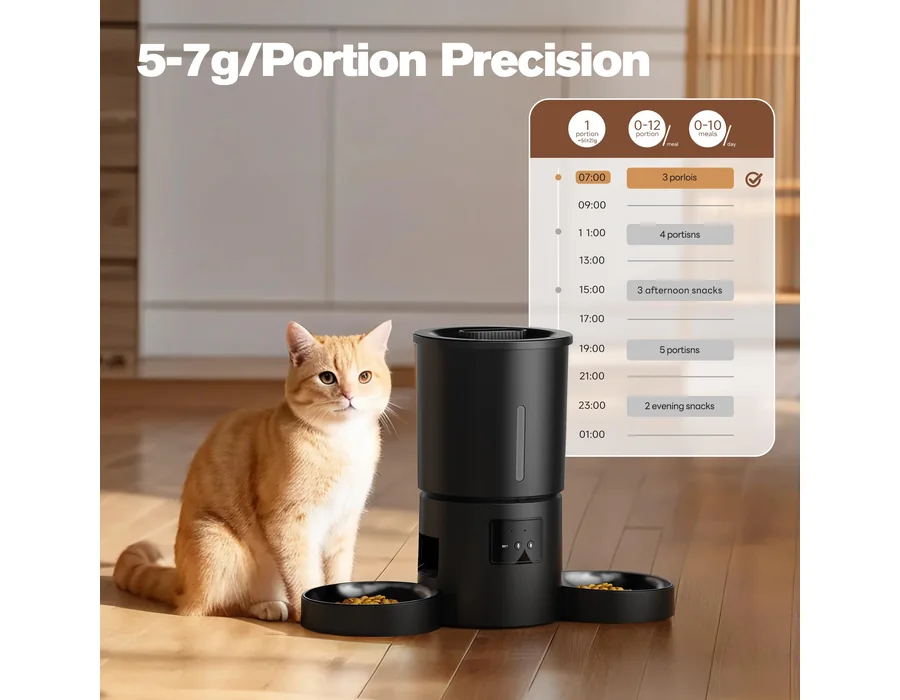 Comedero Gato Automático Doble & App: Dispensador Automático de 5L con WiFi 2.4G y Temporizador para Comida Seca - Diseño de Comedero Doble AONBOY para Múltiples Gatos y Perros - N foto 3