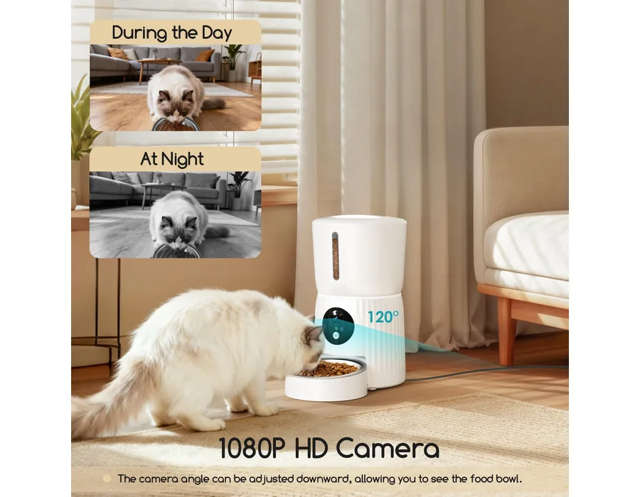 Faroro Comedero Gato Automático WiFi, 1080P HD Cámara con Visión Nocturna, 4L Alimentador para Perros/Gatos con Audio 2Vías, App Control,Sensor Anti-Bloqueo y Alimentación Dual (Bl foto 2