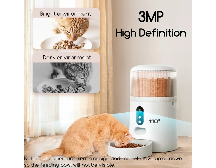 Faroro Comedero Gato Automatico WiFi, 3MP HD Cámara con Visión Nocturna, 4L Alimentador para Perros/Gatos con Audio Bidireccional, App Control, Detección de Movimiento y Fuente de foto 2