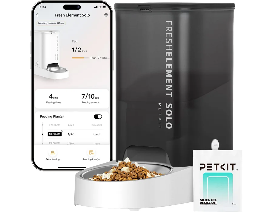 PETKIT Comedero Gato Automatico, 2.4G WiFi, 3L Dispensador Comida Gatos/Perros, Control de App, 1-10 Comidas al Día, Liofilizados Compatibles, Cubeta de Acero Inoxidable, Cable USB