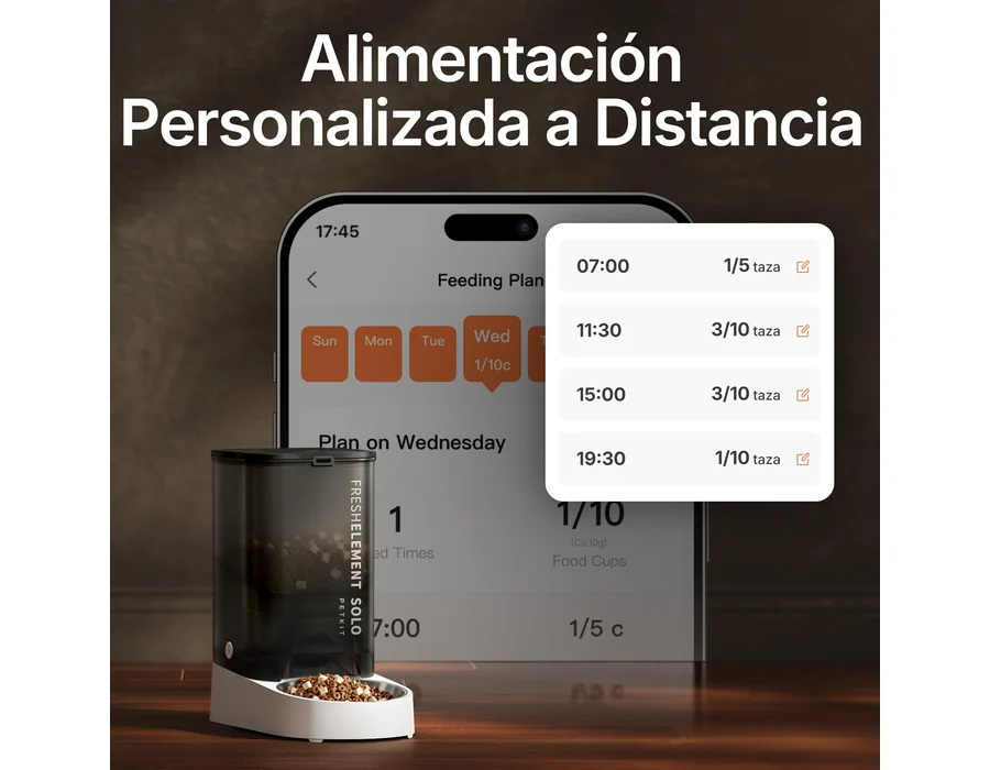 PETKIT Comedero Gato Automatico, 2.4G WiFi, 3L Dispensador Comida Gatos/Perros, Control de App, 1-10 Comidas al Día, Liofilizados Compatibles, Cubeta de Acero Inoxidable, Cable USB foto 3