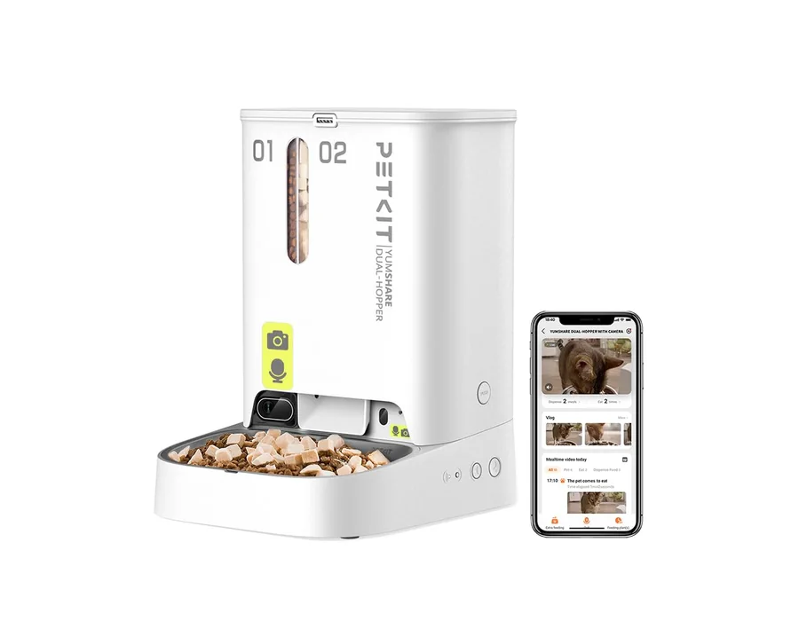 PETKIT Comedero Gato Automatico con Cámara, 5L Doble Tolva Dispensador Comida Gatos/Perros, 1080P HG, Función AI, 2.4G WiFi, Audio Bidireccional, App Control, Cuenco de Acero Inoxi