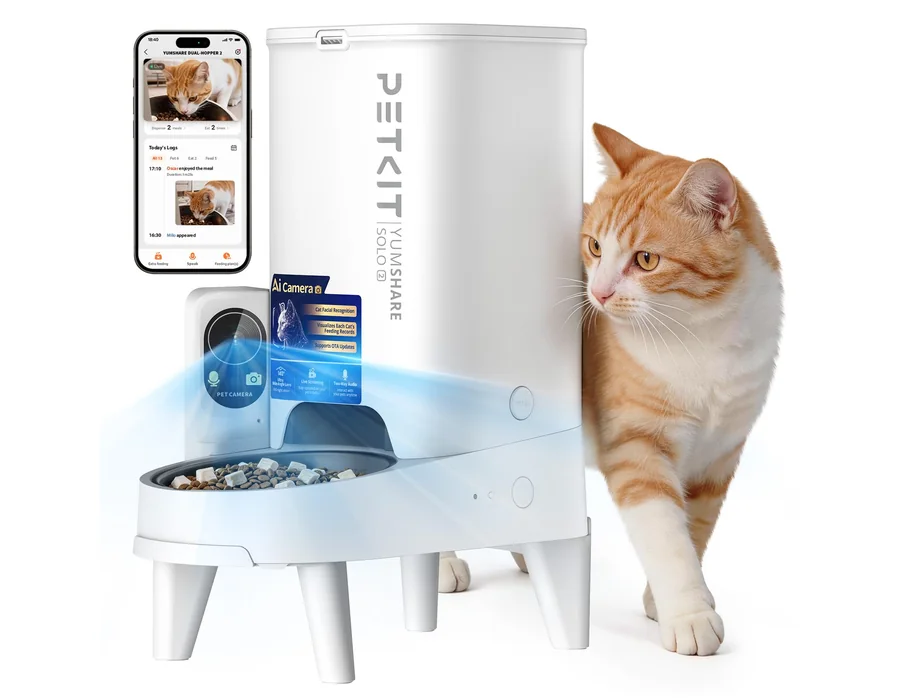 PETKIT Nuevo Comedero Gato Automatico con Cámara, Reconocimiento de Varios Gatos, 2.4G & 5GHz WiFi, 3L Dispensador Comida Gatos/Perros, 1080P HD, Función AI, App Control, Cuenco de