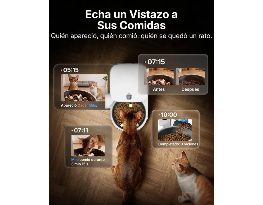 PETKIT Nuevo Comedero Gato Automatico con Cámara, Reconocimiento de Varios Gatos, 2.4G & 5GHz WiFi, 3L Dispensador Comida Gatos/Perros, 1080P HD, Función AI, App Control, Cuenco de foto 3