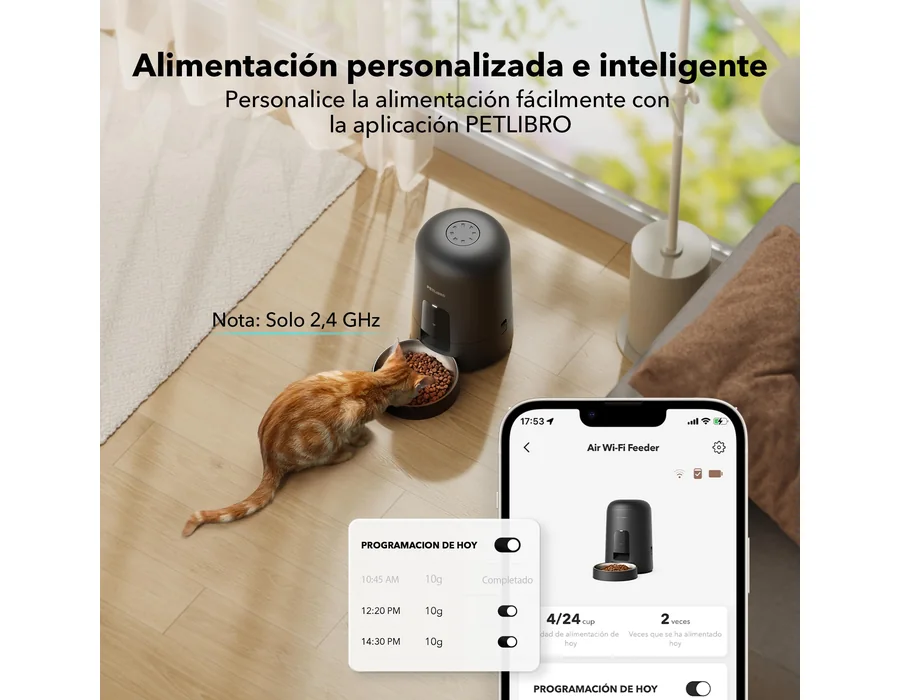 PETLIBRO Comedero Gato Automatico, 2.4G WiFi Funciona con Pilas, Dispensador Comida Seca Gatos/Perros, Control de App, 1-10 Comidas al Día, Automático Mascotas Sin Cable para Gatos foto 2
