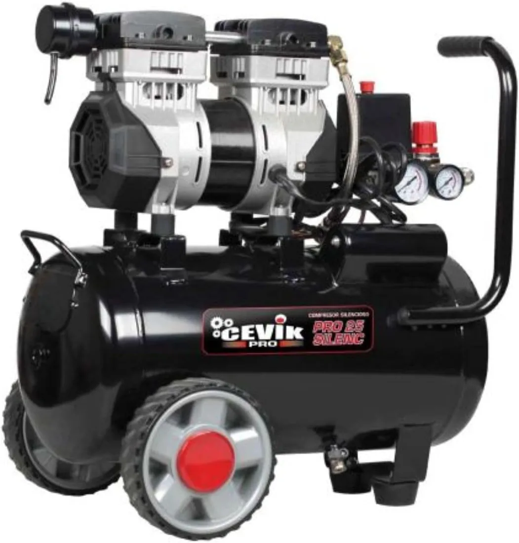 CEVIK PRO - CA-PRO25SILENC - Compresor Aire Silencioso - 59 dB - 25L - 1.5HP - Máx 8 Bar - 150 l/min - Sin Aceite - Dos Salidas de Aire - Compacto y Portátil - Compresor de Pintura y Neumática foto 3