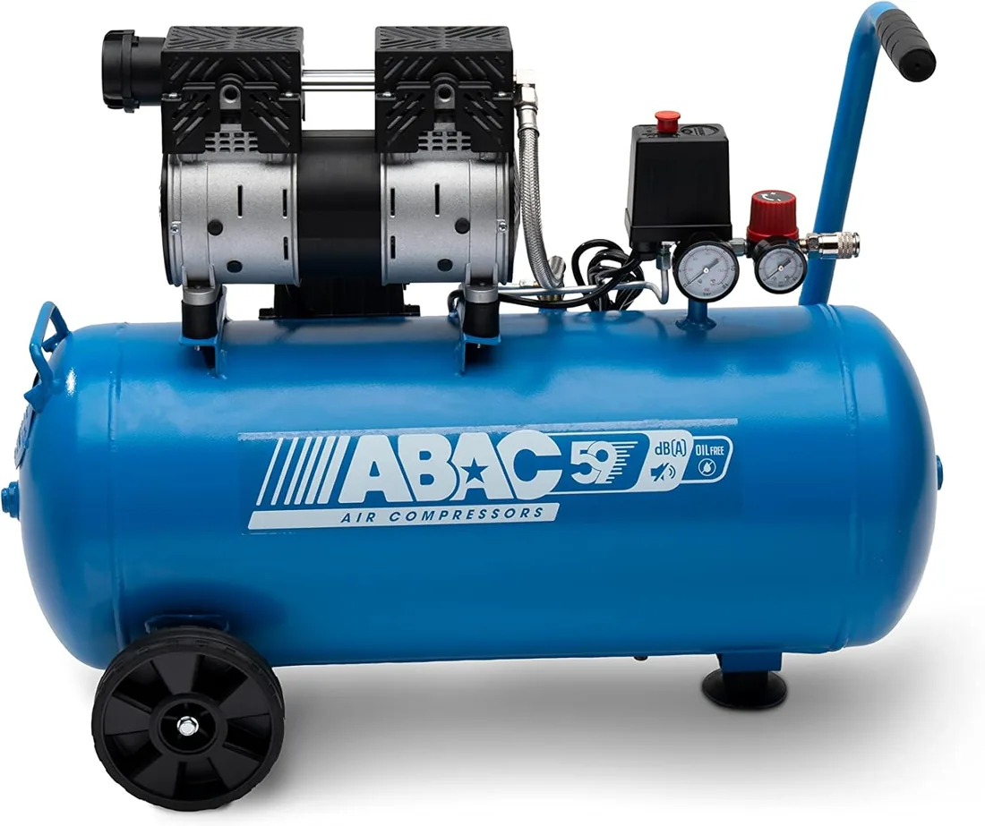 Compresor de aire silencioso ABAC EASE-AIR 50, compresor de aire sin aceite, presión máxima 8 bar, potencia 1 hp, Depósito 50 litros, Nivel sonoro 59 dB
