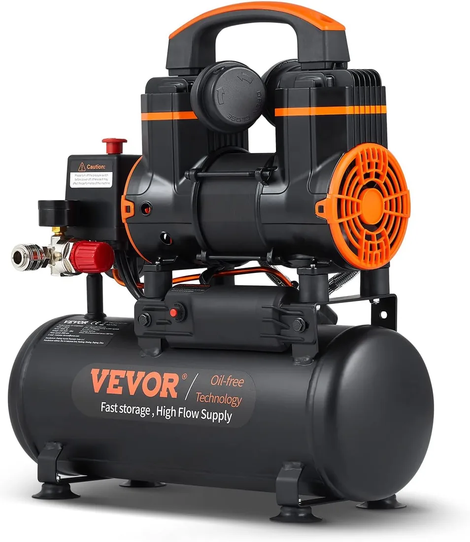 VEVOR Compresor de Aire Silencioso de 8L 900W 1,2CV Presión Máxima de 3,5 Mpa Motor sin Aceite 70 dB para Reparación de Automóviles Inflado de Neumáticos Pintura a Pistola