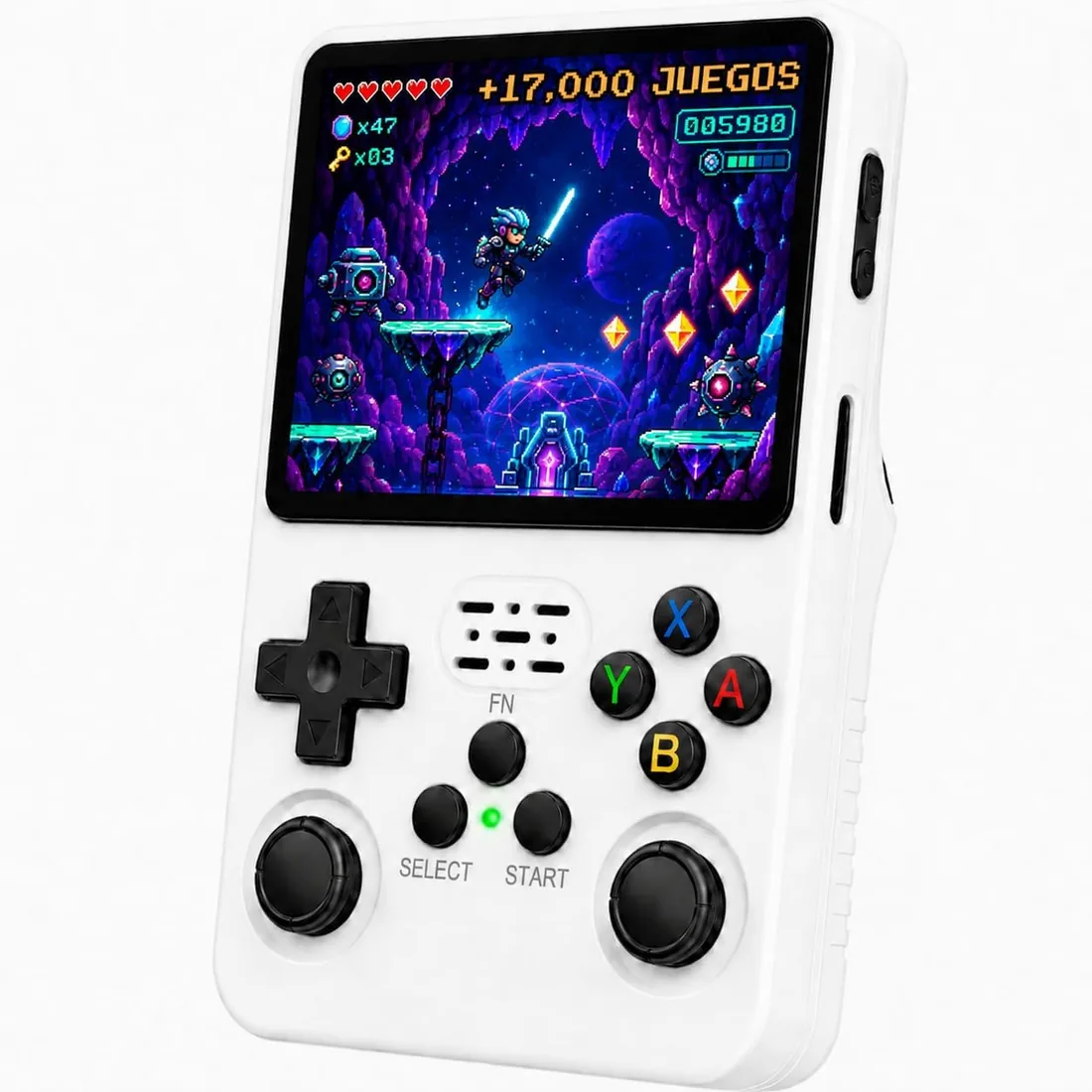Consola Retro Portatil con 17.000-21.000 Juegos - Versión 2026- Mini Consola Arcade - Juegos de PS1, PSP, N64, NDS, GBA, NeoG, etc. - Pantall HD 3.5' 640 * 480 - Rechace Imitaciones (Blanca)
