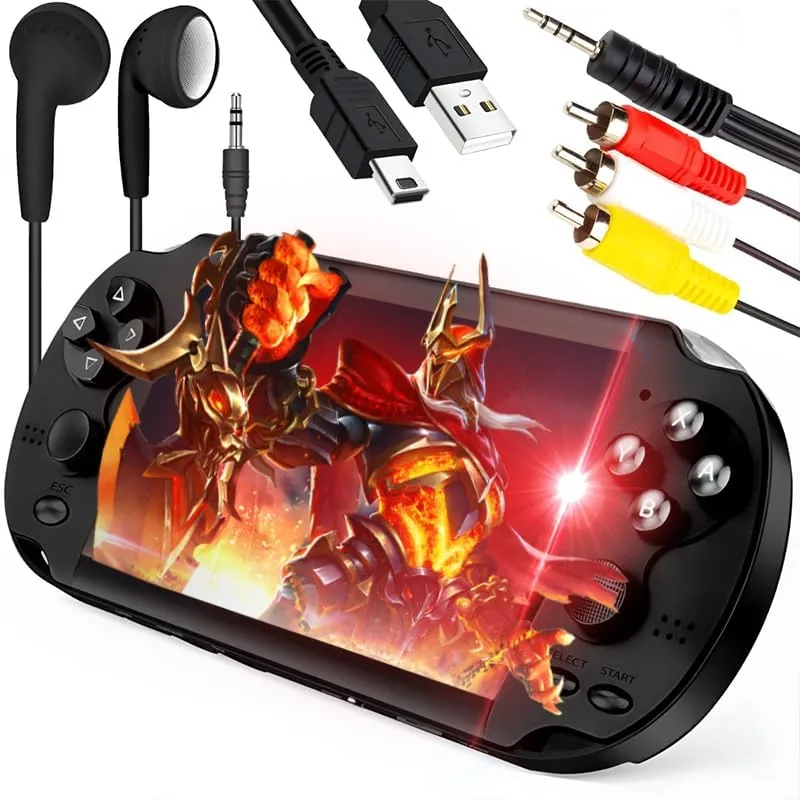 Retoo Consola Retro portátil 5,1 pulg., 1000+ Juegos, USB-C | Salida TV, lector SD, mini jack, 7 GB, MP4 MPG MPEG, MP3 ASF WAV, cable TV, auriculares, negro