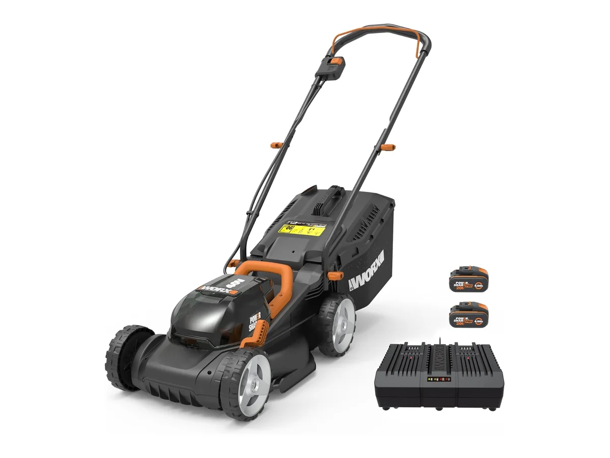 WORX WG779E.1 Cortacésped 40V 2x20V 4Ah, Ancho 34cm, Tecnología IntelliCut, Cut-to-Edge, 6 Alturas de…