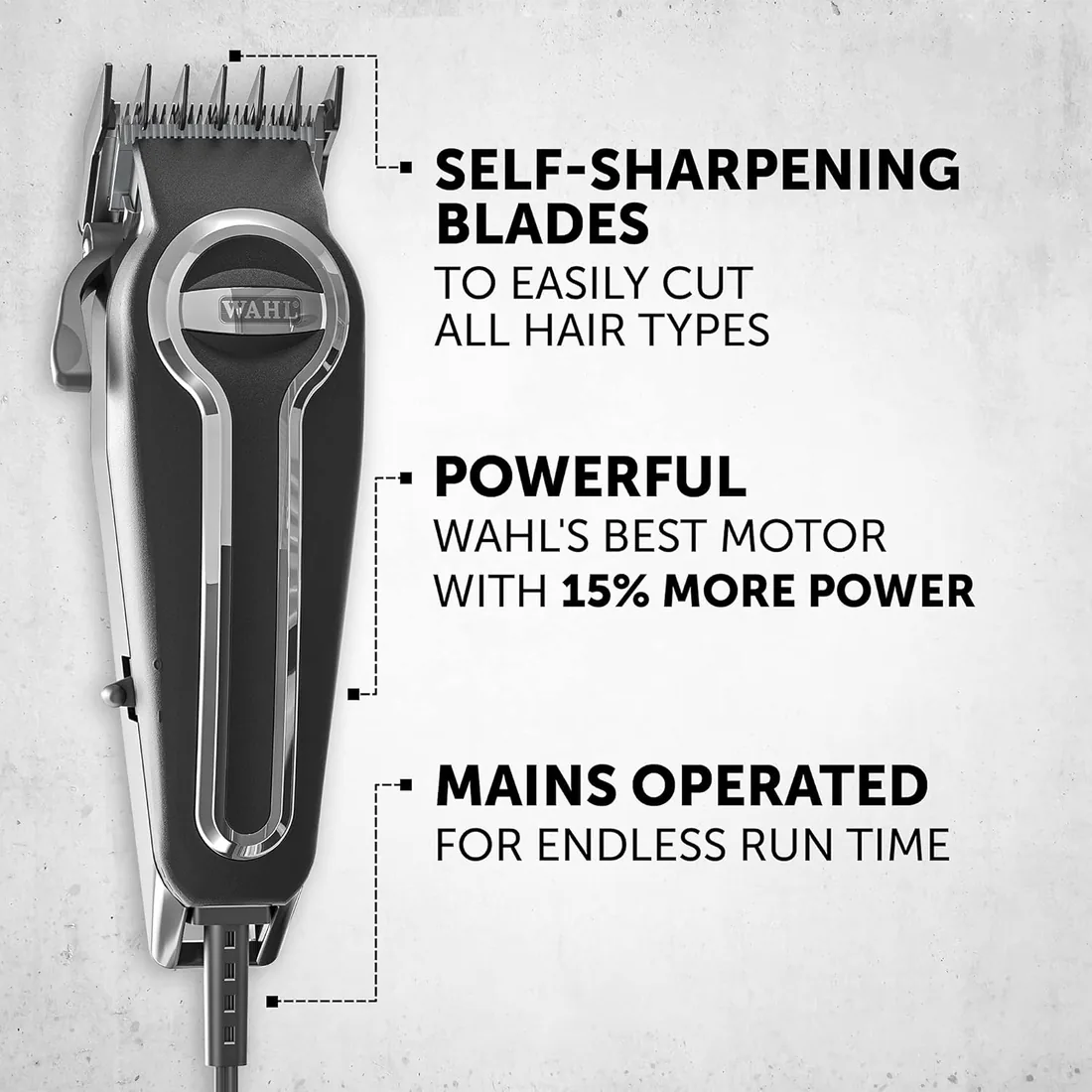 Wahl Cortapelos para hombre con cuchillas autoafilables de precisión, afeitadora de cabezal Elite Pro, cortapelos para hombre, peines de corte Secure Fit Premium, peluqueros profesionales, con cable foto 3