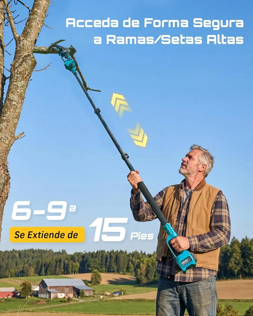 SEESII 6-en-1 Cortasetos Telescopico Bateria, 6 Pulgadas Mini Motosierra | Cortasetos Electrico con P foto 3