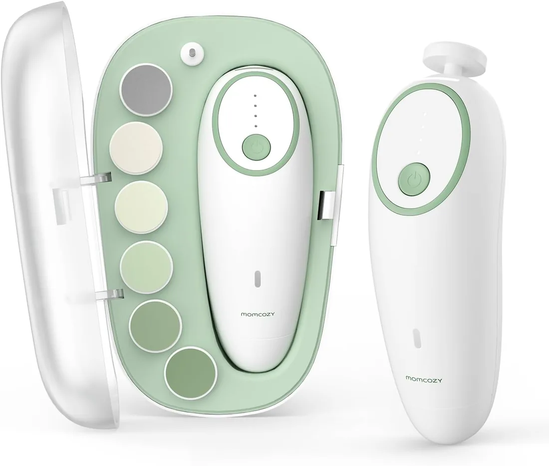 Momcozy Lima de Uñas Eléctrica para Bebés Suave Recargable, con 7 Cabezales | Cortauñas eléctrico para bebés con luz suave, 4 velocidades de pulido, funcionamiento silencioso, adecuado para adultos