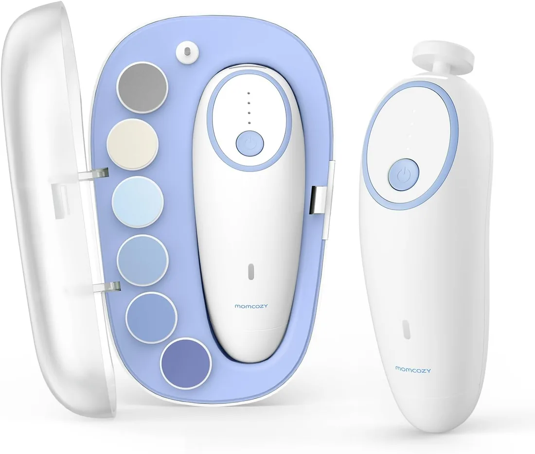 Momcozy Lima de Uñas Eléctrica para Bebés Suave Recargable, con 7 Cabezales | Cortauñas eléctrico para bebés con luz suave, 4 velocidades de pulido, funcionamiento silencioso, adecuado para adultos