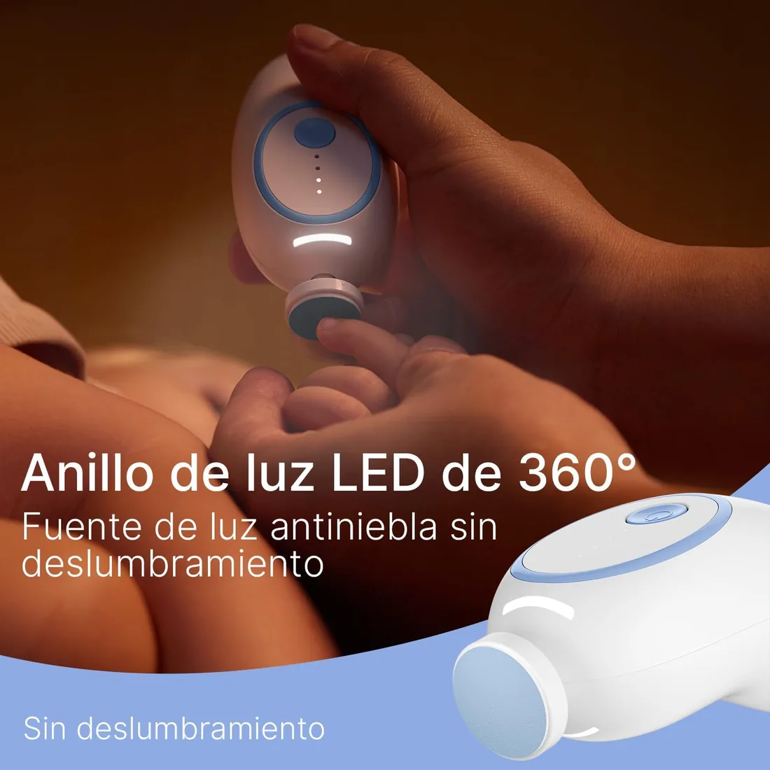 Momcozy Lima de Uñas Eléctrica para Bebés Suave Recargable, con 7 Cabezales | Cortauñas eléctrico para bebés con luz suave, 4 velocidades de pulido, funcionamiento silencioso, adecuado para adultos foto 2