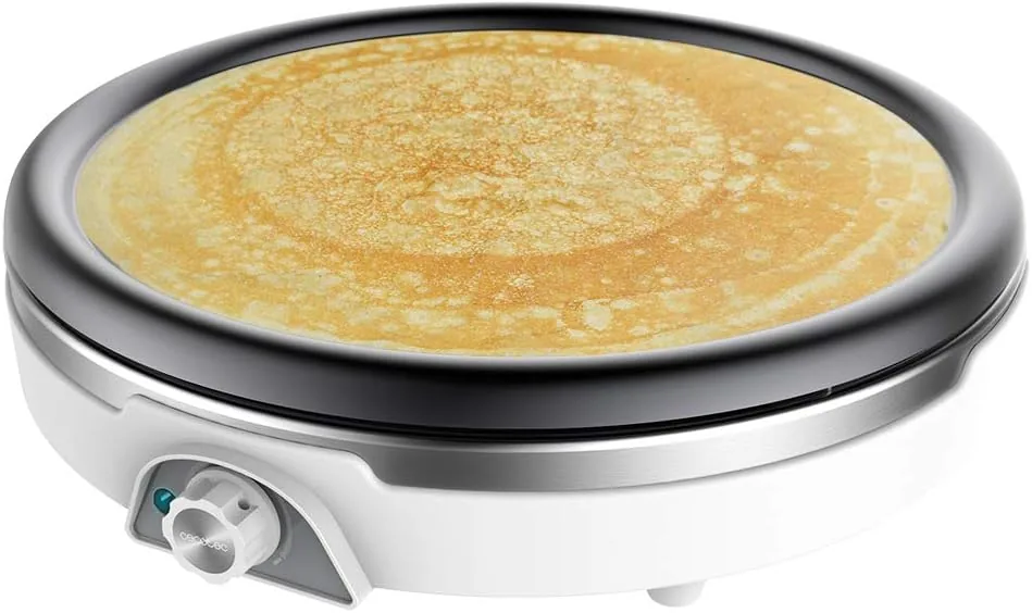 Cecotec Crepera Fun Crepestone XL INOX. 1350 W, Acero inoxidable, Placa con Revestimiento Antiadherente y extraíble, Termostato Regulable, Rodillo y Espátula Incluidos, 38 cm
