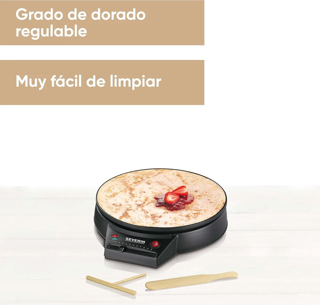 SEVERIN Crepera eléctrica, plancha redonda para crepes dulces y salados, máquina crepera XXL de 30 cm con regulación continua de la temperatura, negro, CM 2198 foto 2