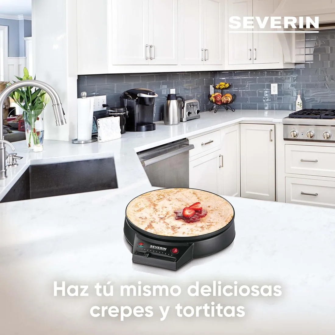SEVERIN Crepera eléctrica, plancha redonda para crepes dulces y salados, máquina crepera XXL de 30 cm con regulación continua de la temperatura, negro, CM 2198 foto 3