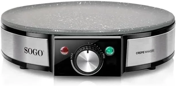 SOGO Crepera Eléctrica Antiadherente 1200W y 30 cm, 5 Niveles de Temperatura, Termostato Ajustable, Sin PFOA, Plancha para Crepes, Tortitas y Pancakes, Ideal para Desayunos, Postres y Cocina en Casa foto 2
