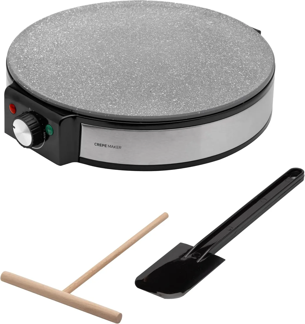 SOGO Crepera Eléctrica Antiadherente 1200W y 30 cm, 5 Niveles de Temperatura, Termostato Ajustable, Sin PFOA, Plancha para Crepes, Tortitas y Pancakes, Ideal para Desayunos, Postres y Cocina en Casa foto 3