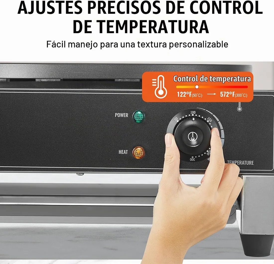VEVOR Máquina para Crepes Comercial de Placa Plana de 3000 W, Acero Inoxidable Antiadherente, Estufa Circular de Escritorio para Panqueques y Cereales con Control de Temperatura, 435 x 455 x 225 mm foto 3