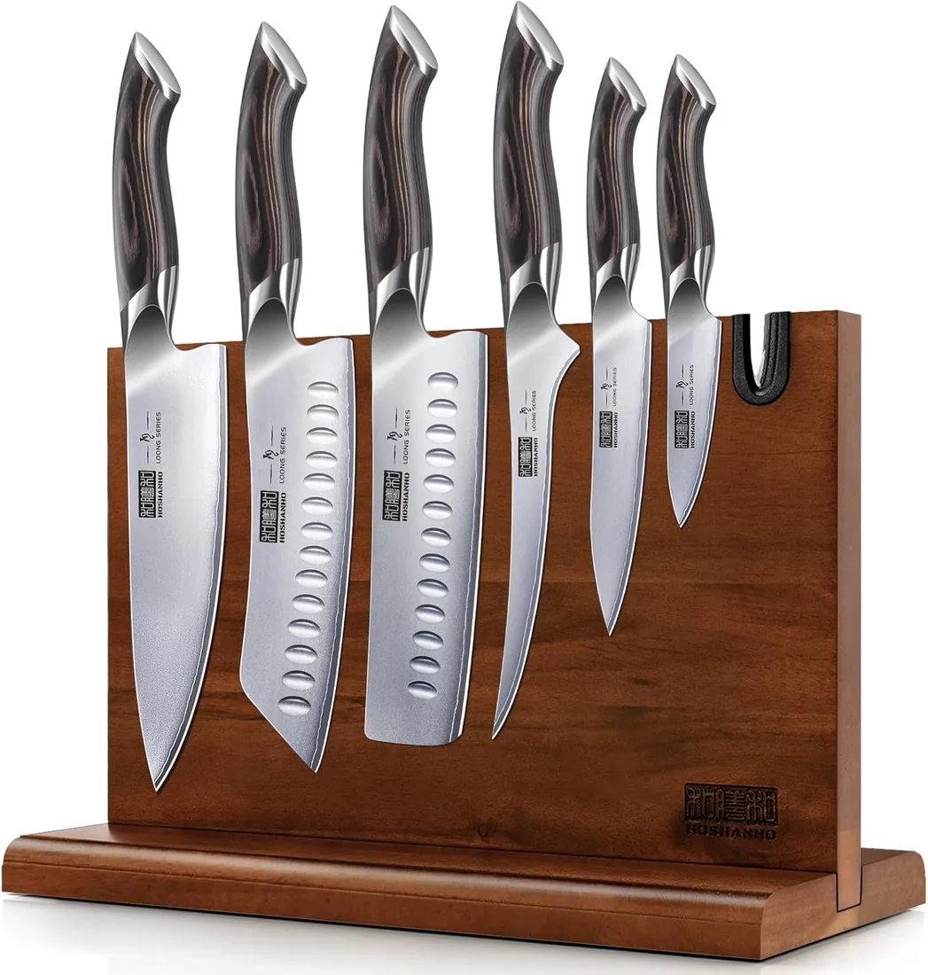 HOSHANHO 7 Piezas Juego de Cuchillos de Cocina, Cuchillos de Cocina Japonés | Juegos de Cuchillos Cocina Ultra Afilados de Acero Inoxidable de Alto Carbono con Juego de Bloque de Cuchillo Magnético foto 2