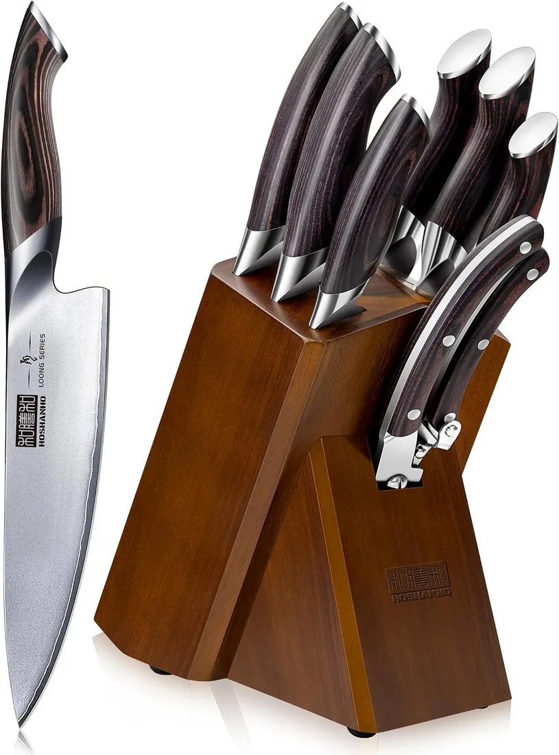 HOSHANHO Juego de Cuchillos de Cocina de 8 Piezas con Bloque | Juegos de Cuchillos de Japoneses Super Steel, Juego de Cuchillos de Chef Profesional Ultra Afilado con Tijeras foto 2