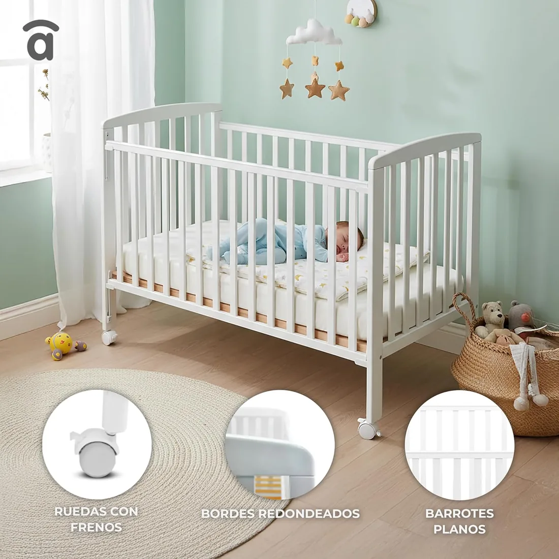 Asalvo 12371 - Cuna de madera, 120 x 60 cm, color blanco foto 2