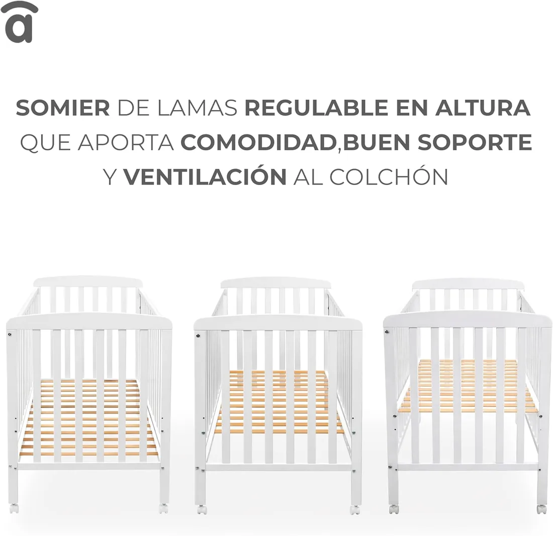 Asalvo 12371 - Cuna de madera, 120 x 60 cm, color blanco foto 3