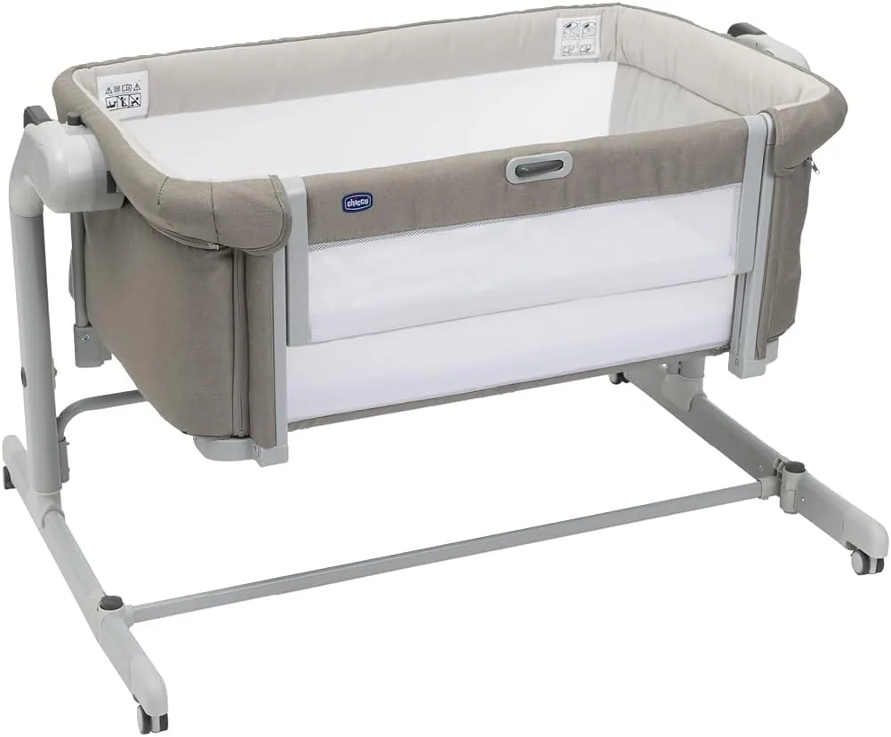 Chicco Next2Me Magic EVO, Cuna Colecho Bebé, con Modo Columpio, Aleta Abatible, 11 Niveles de Altura, Altura Ajustable, Cuna de Colecho, 4 Ruedas, Colchón y Bolsa de Viaje Incluido, Beige