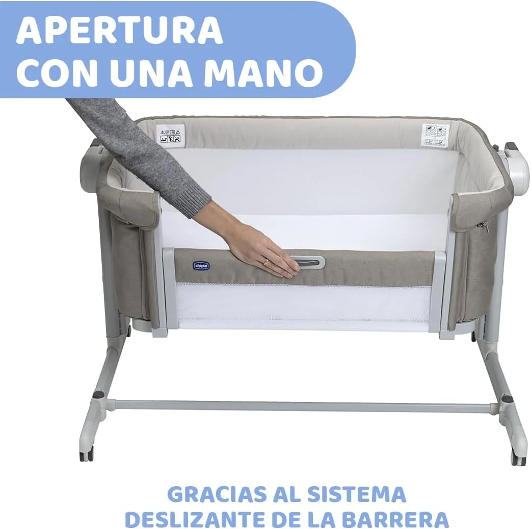 Chicco Next2Me Magic EVO, Cuna Colecho Bebé, con Modo Columpio, Aleta Abatible, 11 Niveles de Altura, Altura Ajustable, Cuna de Colecho, 4 Ruedas, Colchón y Bolsa de Viaje Incluido, Beige foto 2