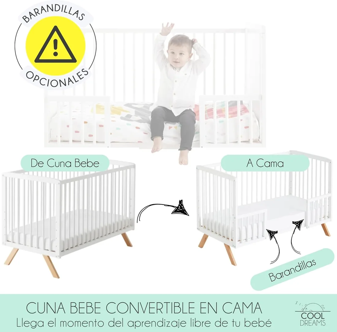 Cuna Colecho Madera para Bebé, Kit Colecho Incluido | Nuru CoolDreams | Estilo nórdico. Madera de haya. Se une a la cama de forma segura desde el nacimiento. Normativa europea. foto 3