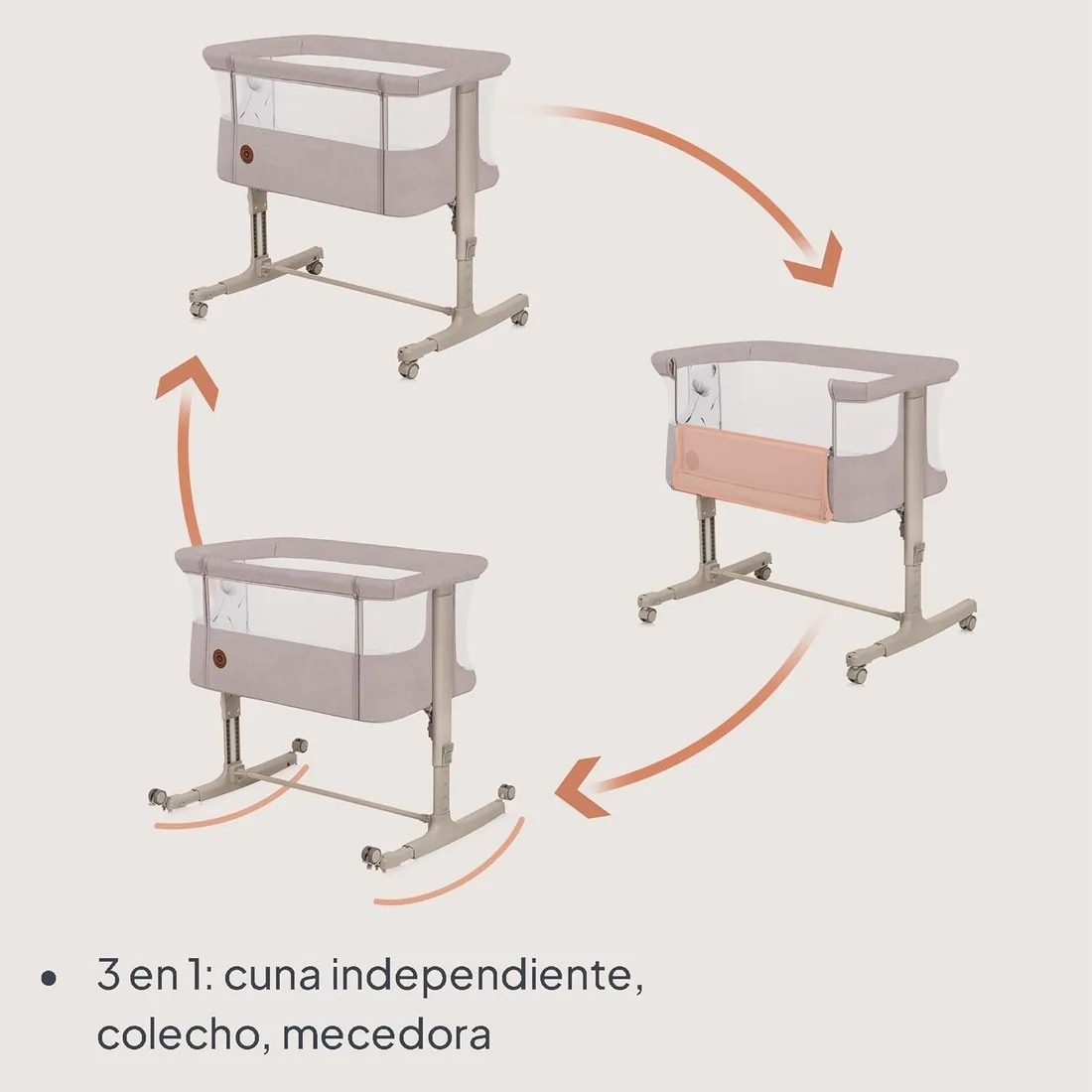lionelo Aurora Cuna 3 en 1 hasta 9 kg, Cuna de colecho, Cama Mecedora, Ajuste de Altura e inclinación del colchón, 4 Ruedas con Freno, Colchón Ergonómico, Bolsa foto 2