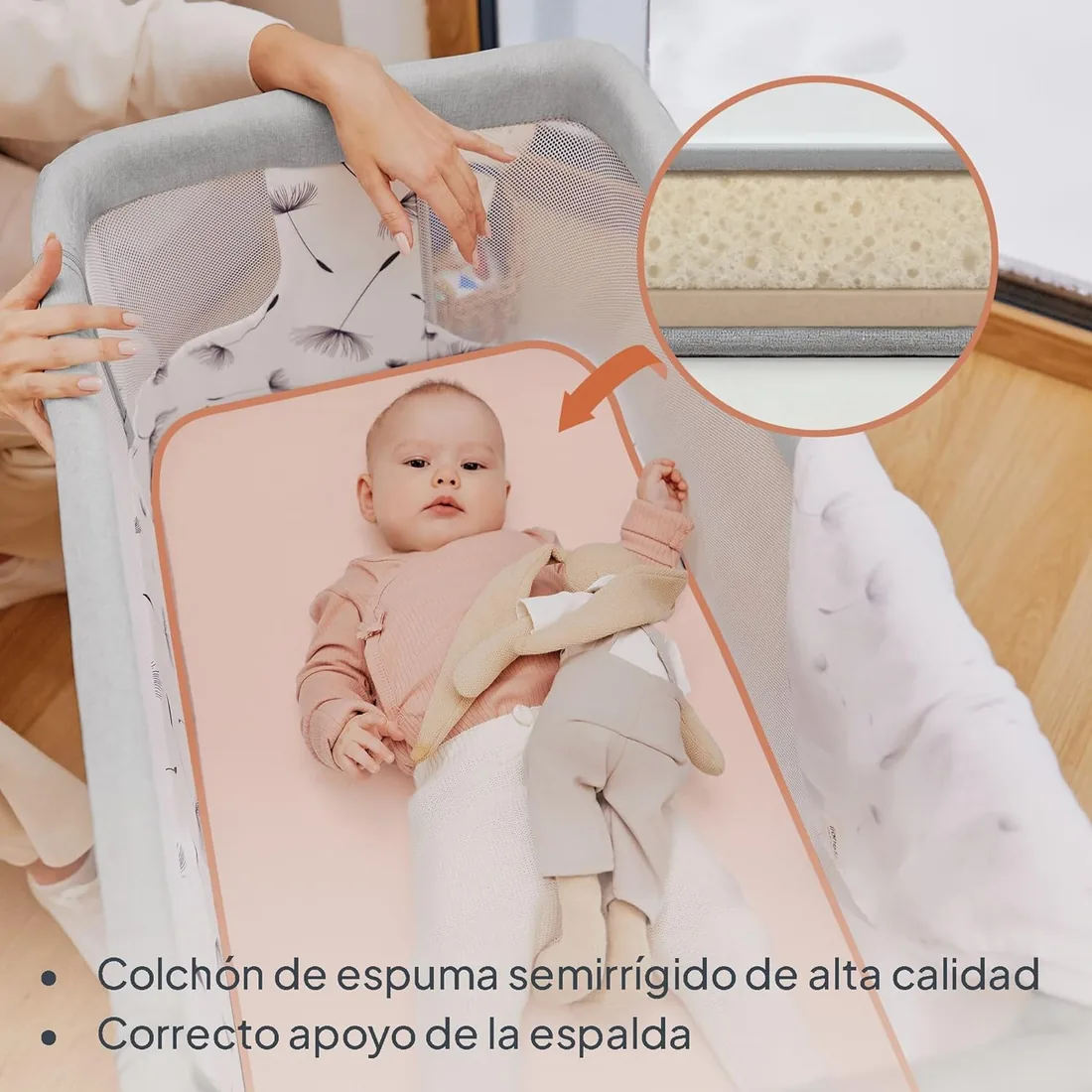 lionelo Aurora Cuna 3 en 1 hasta 9 kg, Cuna de colecho, Cama Mecedora, Ajuste de Altura e inclinación del colchón, 4 Ruedas con Freno, Colchón Ergonómico, Bolsa foto 3