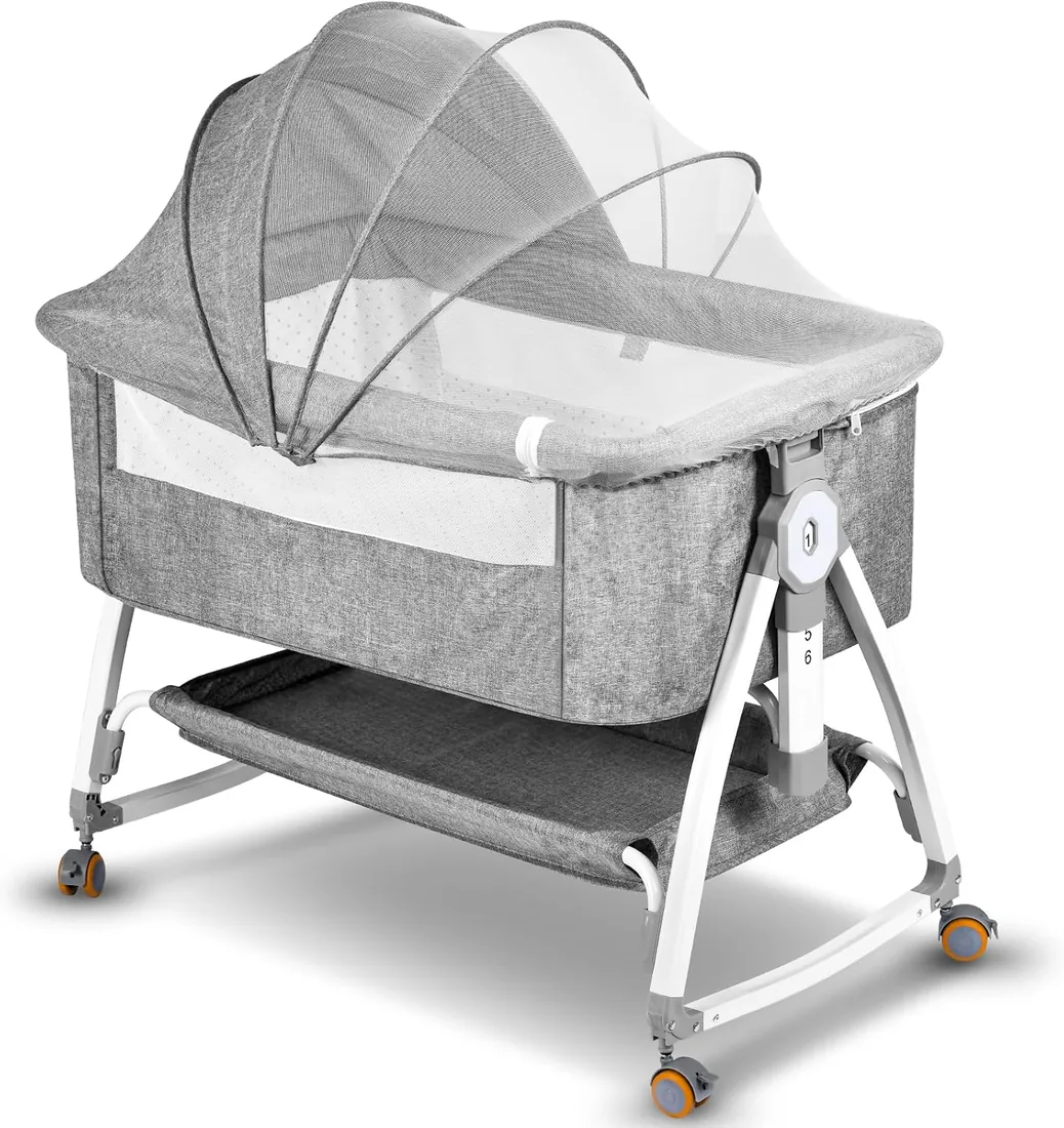 NIKYJM Cuna Colecho,3 en 1 Cuna Bebe Moises para Bebe Portatile 6 Velocità Regolabile in Altezza e Inclinazione con 4 Freni Sulle Ruote Minicuna Colecho per Letti di Diverse Dimensioni