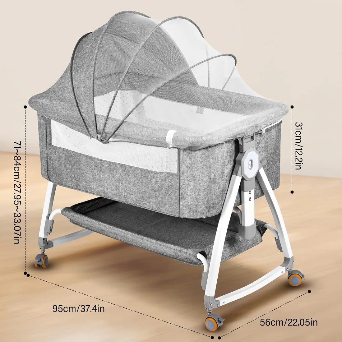 NIKYJM Cuna Colecho,3 en 1 Cuna Bebe Moises para Bebe Portatile 6 Velocità Regolabile in Altezza e Inclinazione con 4 Freni Sulle Ruote Minicuna Colecho per Letti di Diverse Dimensioni foto 2