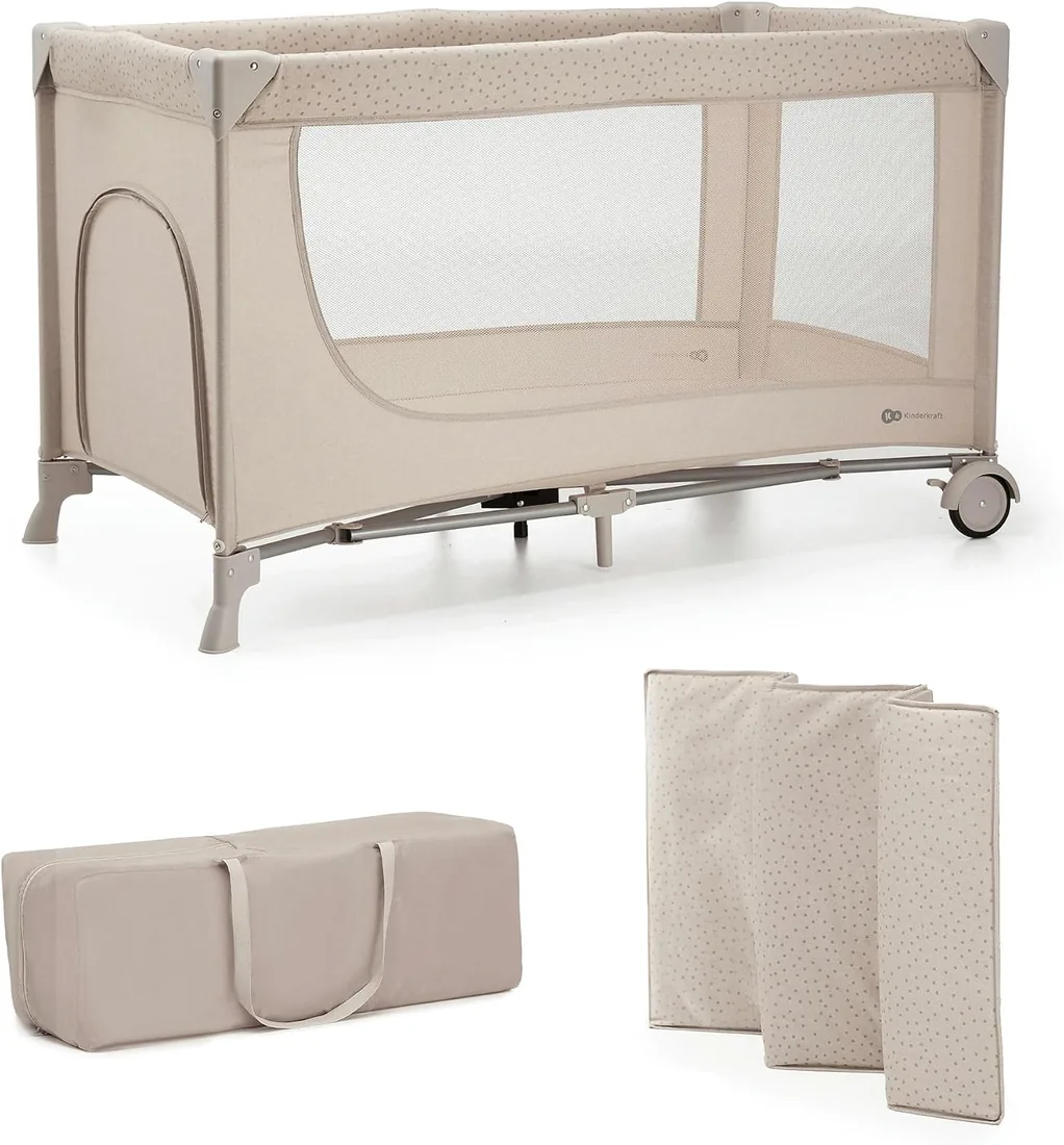 Kinderkraft Joy 2 Cuna de Viaje 3 en 1 para Bebé de hasta 25 kg, Plegado rápido y fácil, Entrada Lateral, Bolsa de Viaje, Beige foto 2