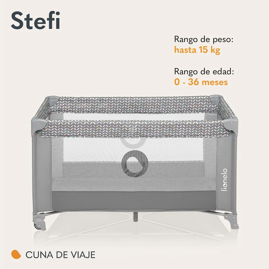 Lionelo Stefi Cuna de Viaje para Bebé Apertura Lateral, Colchoneta 120x60 cm, Sistema LockGuard, Lados de Malla Transpirable, Bolsa de Transporte Incluida foto 2