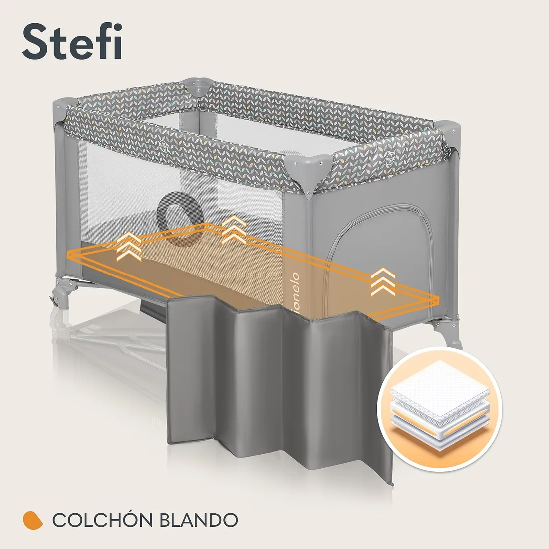Lionelo Stefi Cuna de Viaje para Bebé Apertura Lateral, Colchoneta 120x60 cm, Sistema LockGuard, Lados de Malla Transpirable, Bolsa de Transporte Incluida foto 3