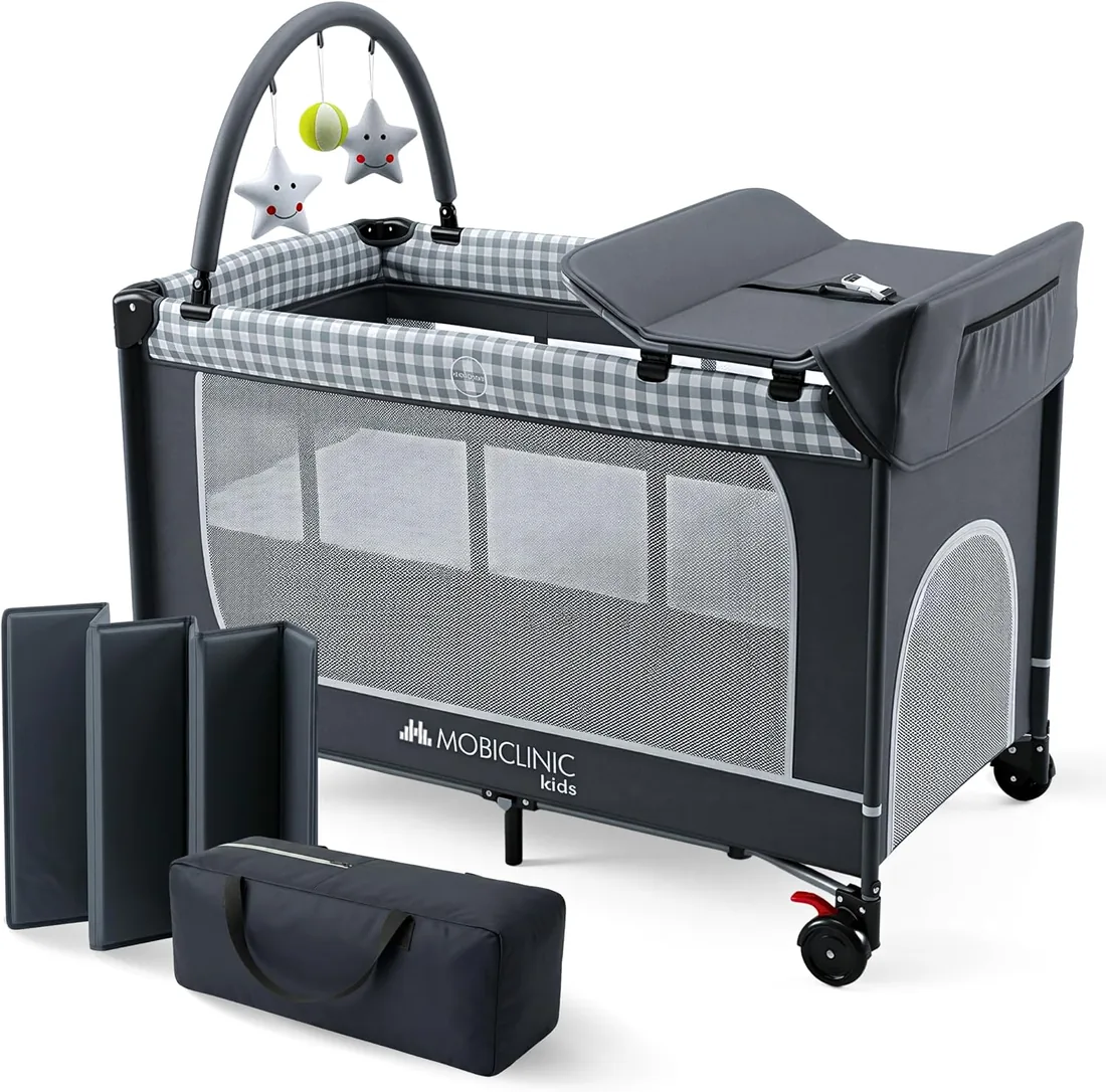 Mobiclinic®, Cuna de Viaje 3 en 1, Parque Infantil, Cambiador Bebe, Plegable, Entrada Lateral, Bolsa Transporte, MAX. 15 kg, Ruedas con Freno, Caelum, Tela Transpirable, Bolsillo almacenaje foto 3