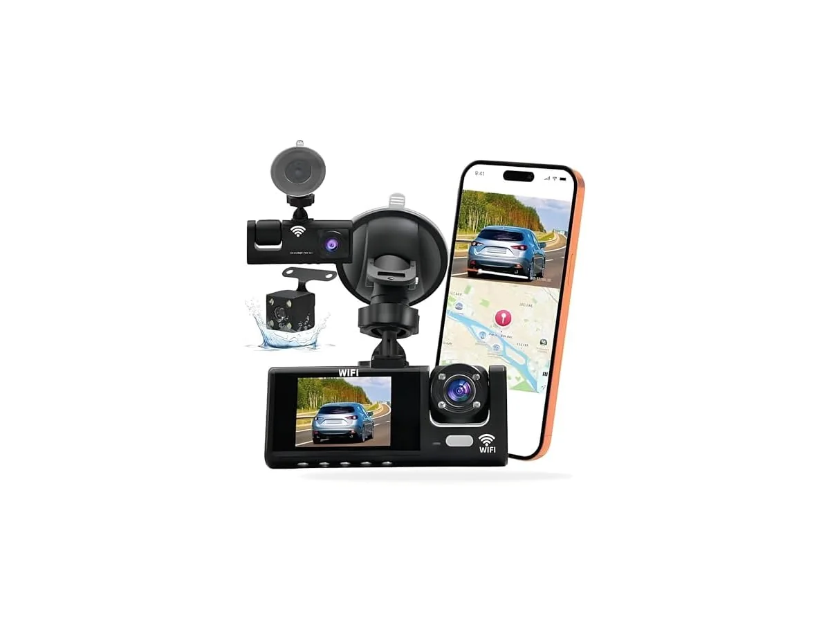 Cámara Dashcam 3 cámaras 1080P Full HD | Seguridad máxima 360° sin ángulo muerto, visión nocturna y…