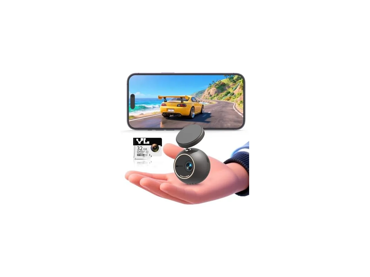 KAWA Cámara para Coche 2K, Mini Giratoria 360° con Control por Voz y WiFi
