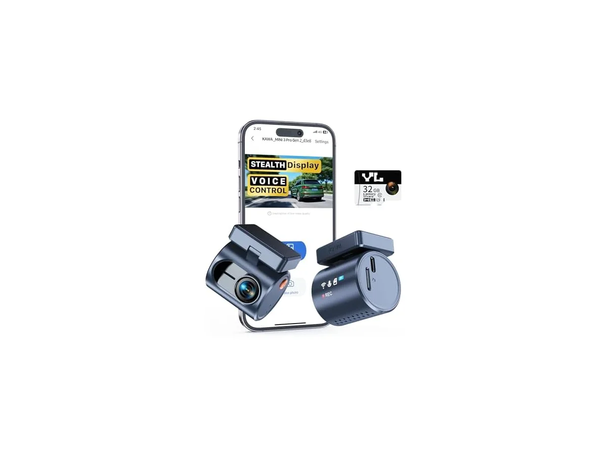 KAWA Cámara para Coche 2K con Control por Voz, WiFi y Pantalla Oculta