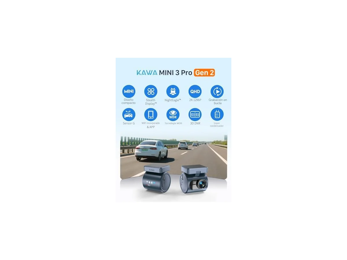 KAWA Cámara para Coche 2K con Control por Voz, WiFi y Pantalla Oculta foto 2